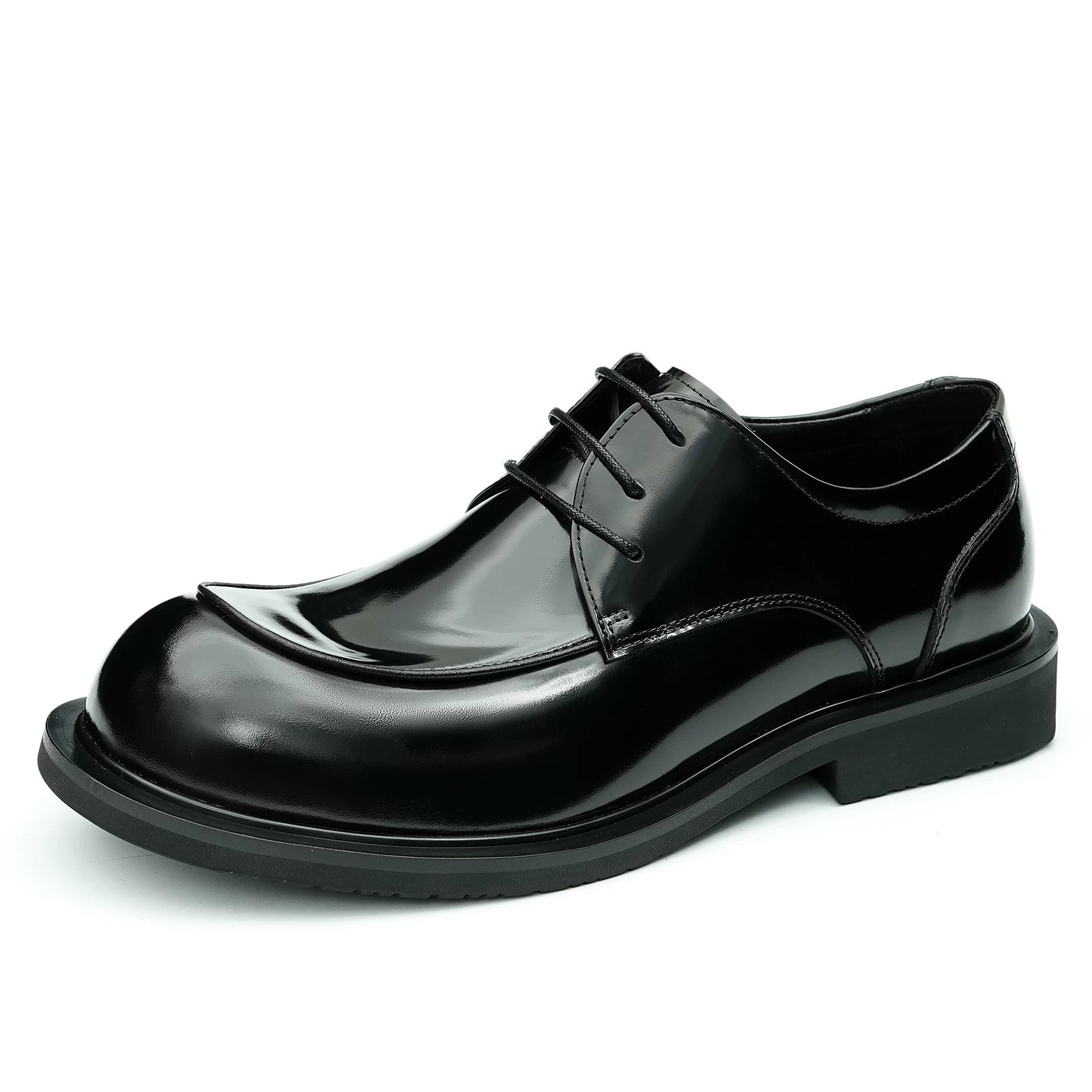 Men's Genuine Leather Derby Shoes, Round Toe, Glossy