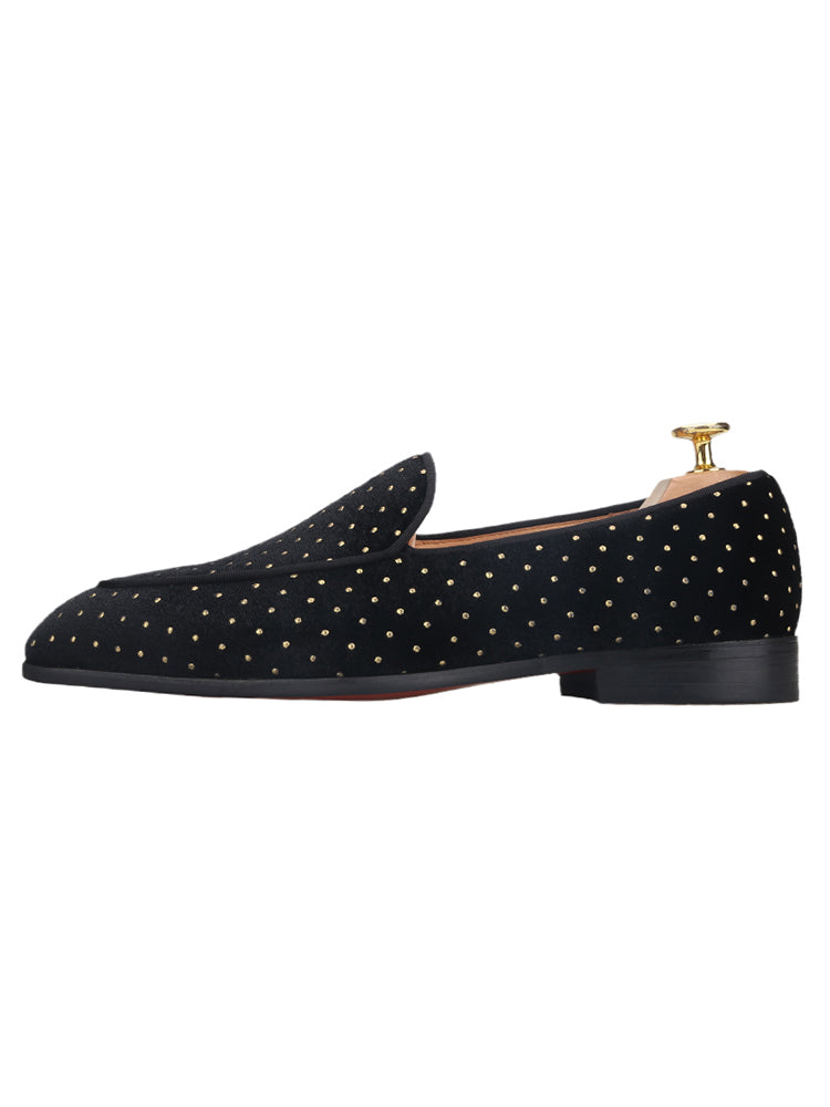 Summer new style breathable leather lining men's slip-on loafers red sole shoes European and American style small gold dot smoking shoes