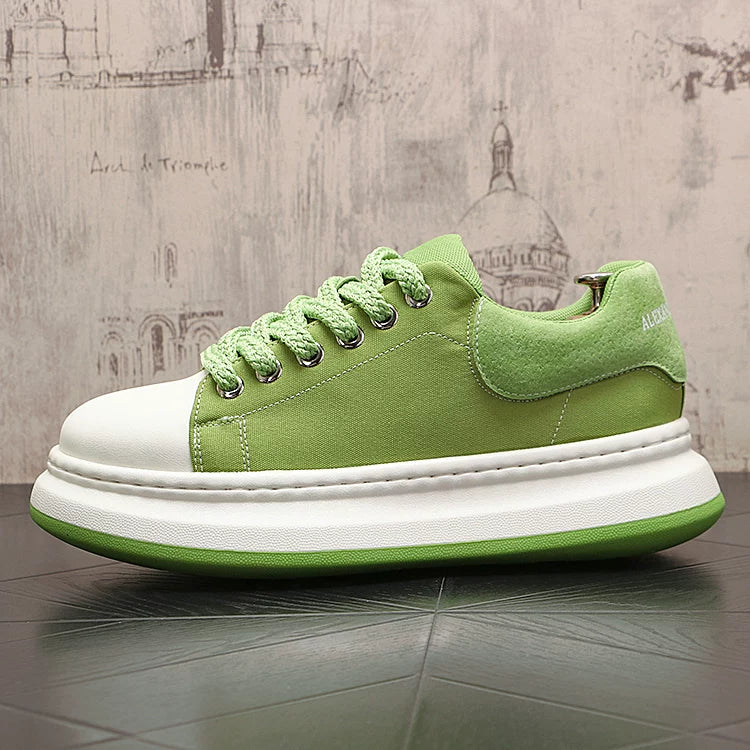 Men's Height-Increasing Platform Breathable Lace-Up Canvas Fabric Chunky Sneakers