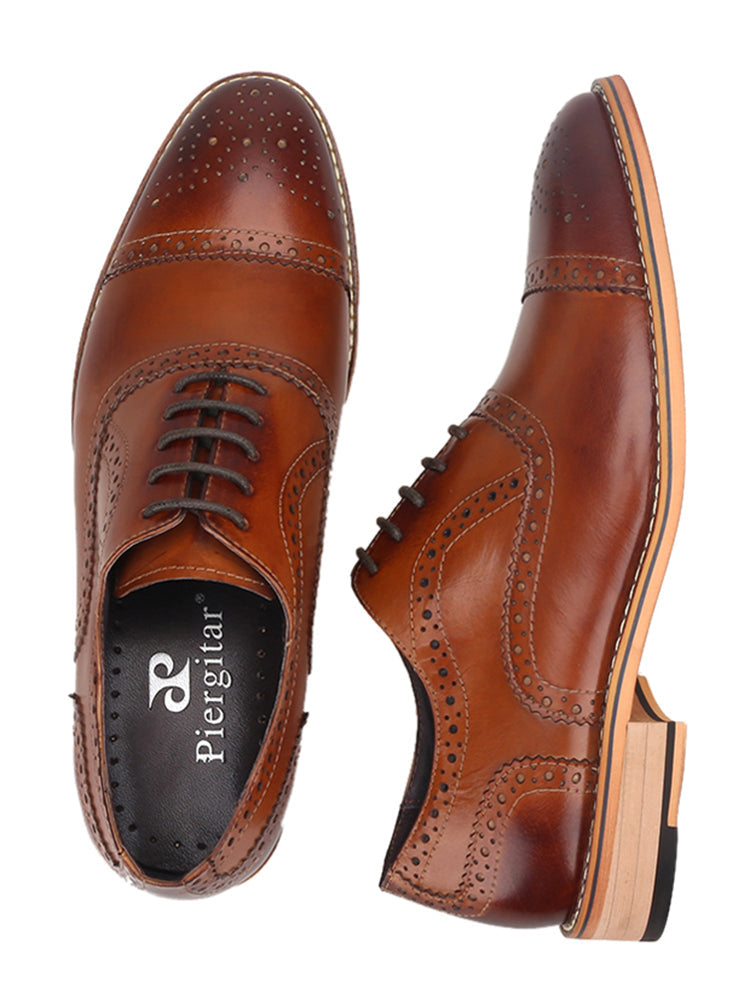 Two-color waxed leather men's shoes Oxford shoes classic European version men's shoes business men's shoes strap casual brogues