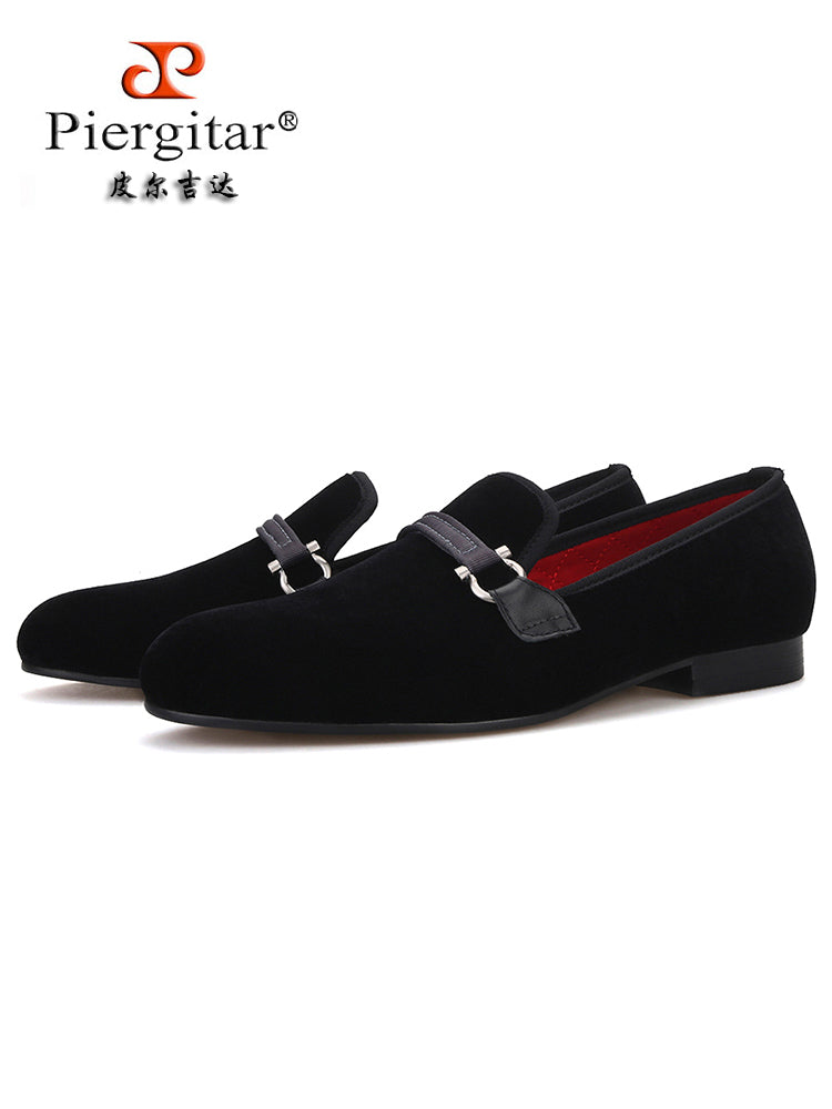 Big brand same style cloth chain buckle velvet men's shoes British style simple smoking shoes European version large size men's loafers