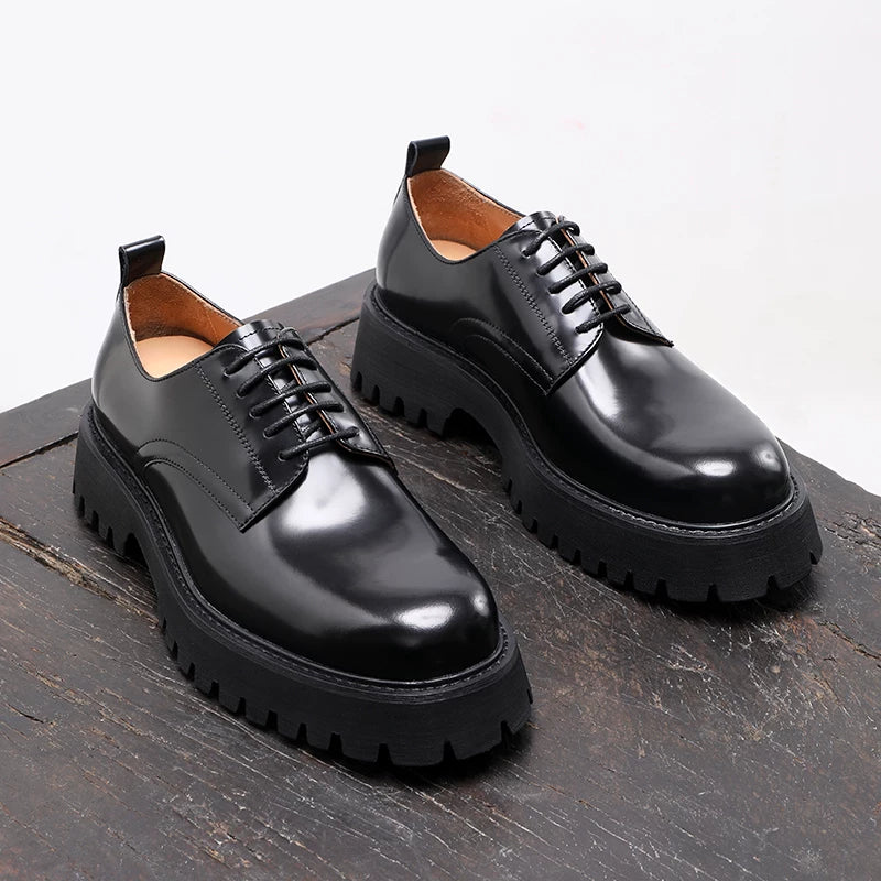 Men's Black Derby Shoes, Height Increasing, Thick Sole