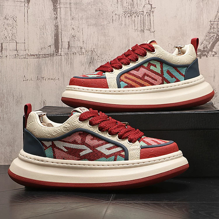 Men's Platform Height-Increasing Breathable Embroidered Korean-Style Skate Sneakers Athletic Casual