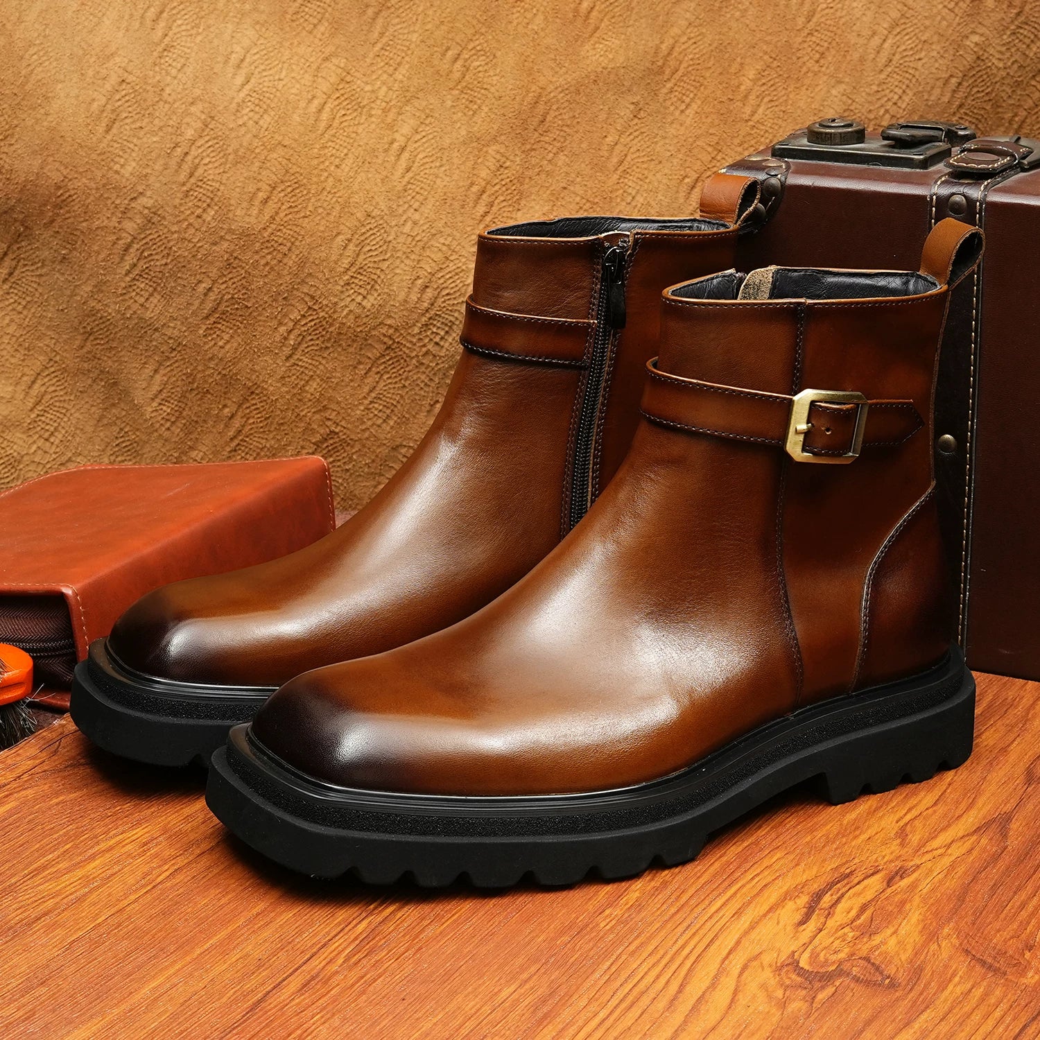 Men's Genuine Leather Martin Boots, Square Toe