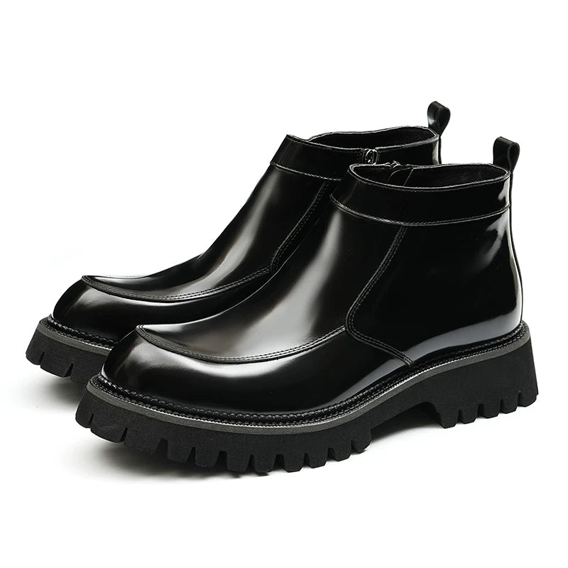 Men's Genuine Leather Martin Boots, Height Increasing, Thick Sole