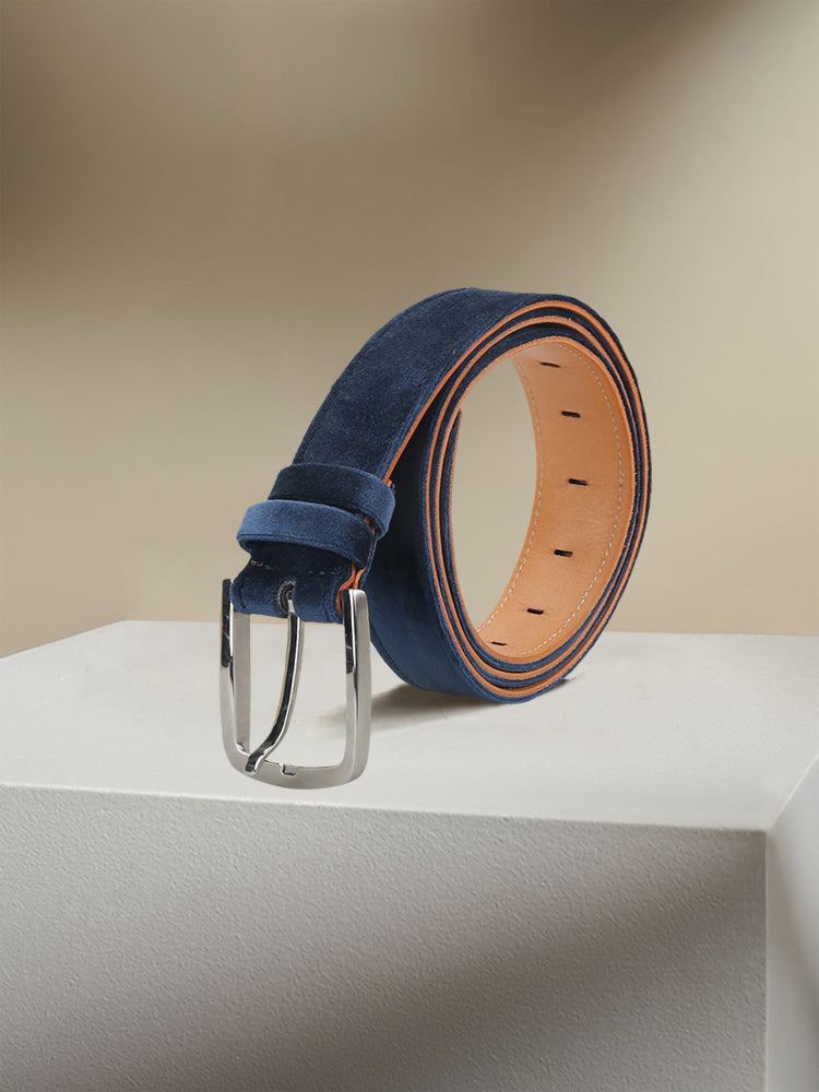 Italian design exported to Europe and the United States velvet navy blue men's belt stainless steel pin buckle glossy casual belt for men