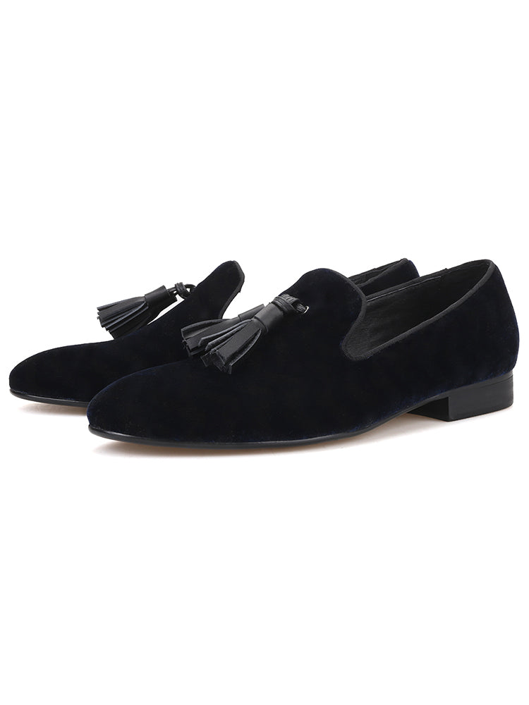 New color-blocked W plaid pattern men's tassel loafers European and American wedding party slip-on velvet shoes