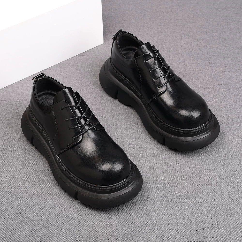 Men's Black Derby Shoes, Height Increasing, Thick Sole