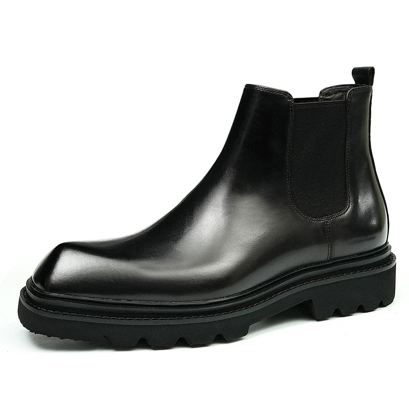 Men's Genuine Leather Martin Boots, Height Increasing, Thick Sole