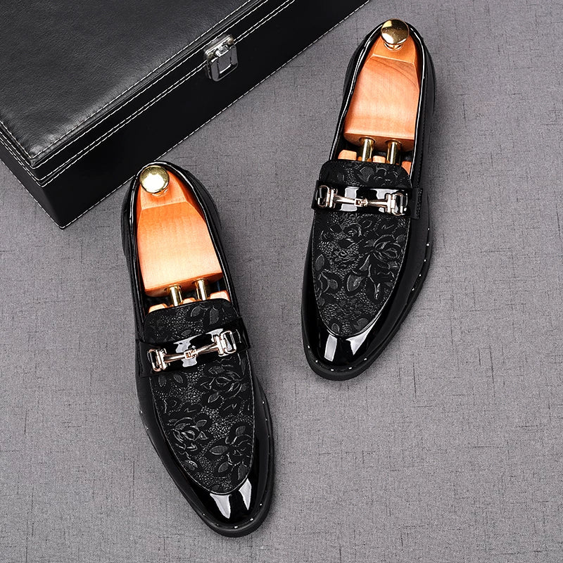 Men's Patent Leather Loafers, Height Increasing, Pointed Toe