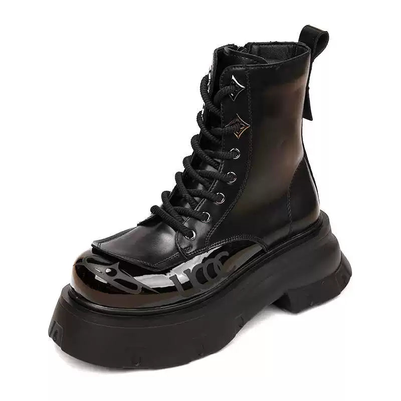 Men's Genuine Leather Martin Boots, Height Increasing, Thick Sole