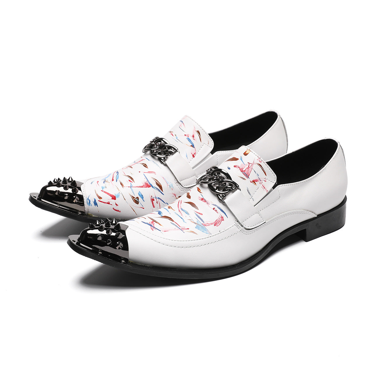Men's personalized leather shoes, British pointed men's high heels, the Korean version has a height increase of 8cm, and summer hairstylist leather shoes are white.