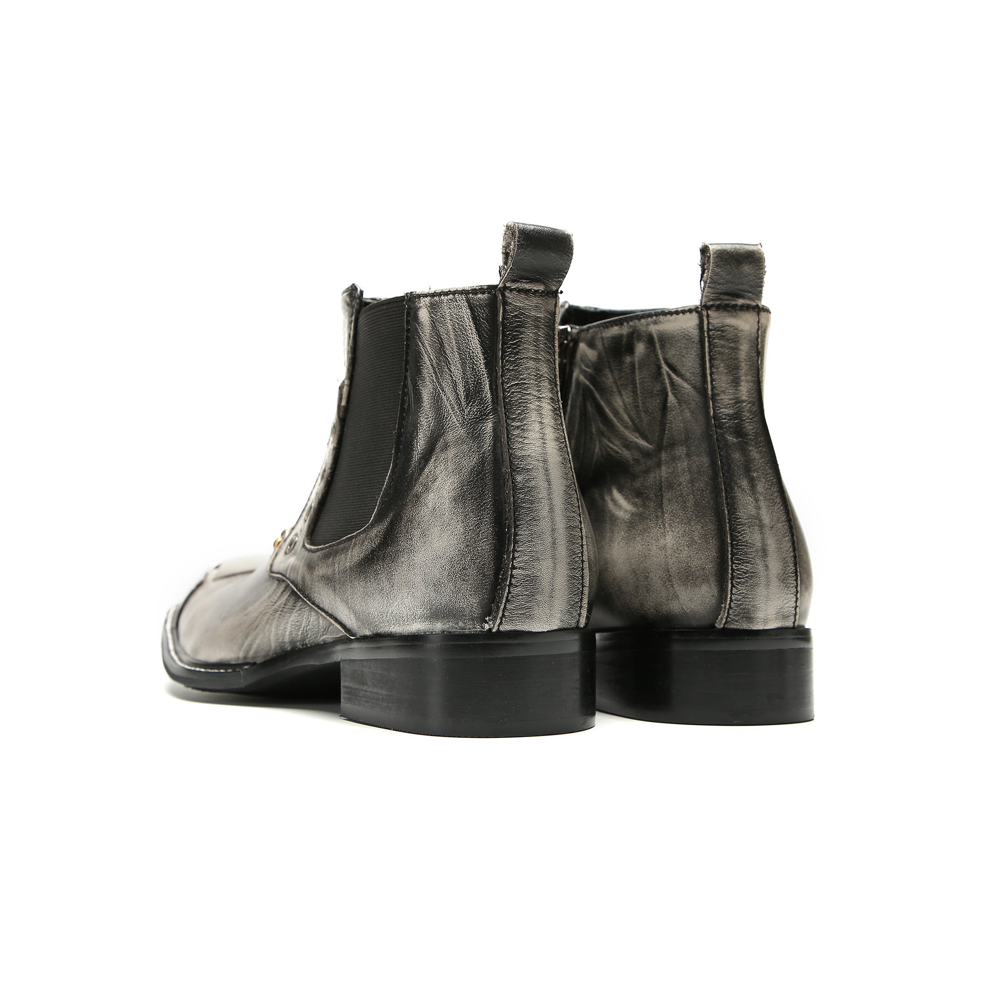 Foreign trade cowhide square-toe Chelsea boots for men British brogue carved short boots trendy high-top shoes commuter soft cowhide boots