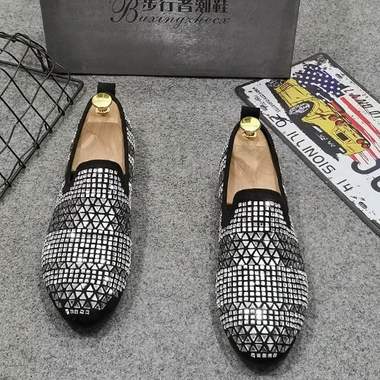 Pea shoes men's shoes spirit guy a pedal rhinestone shoes embroidery leisure loafers trend lazy shoes