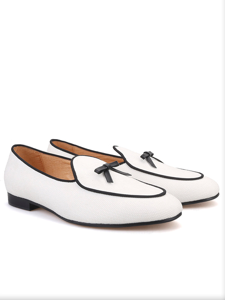 British style handmade men's slip-on canvas loafers wedding party style trendy formal shoes with genuine leather lining