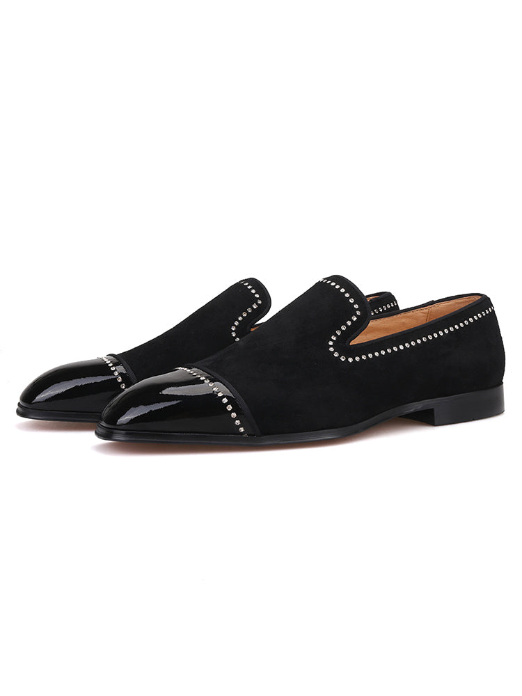 European and American banquet wedding style classic slip-on yuppie shoes cowhide frosted men's loafers rhinestone accessories