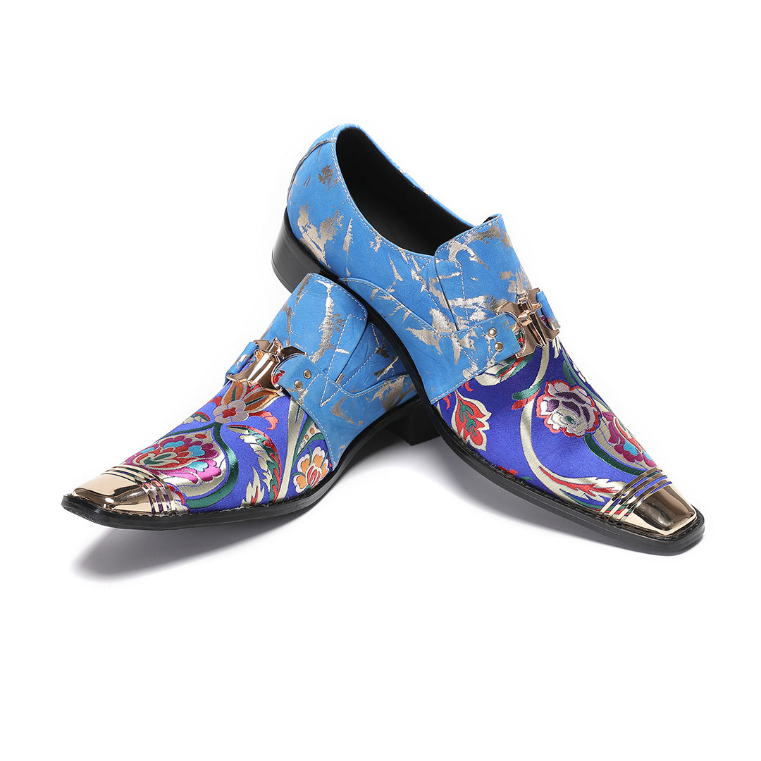 Tide brand Italian handmade rhinestone leather shoes men's summer casual foot cover a pedal cowhide hair stylist Doudou shoes tide