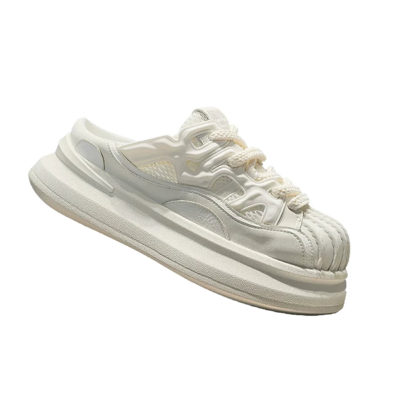 Men's Platform Breathable Closed-Toe Slip-On White Sneakers 2026 Summer New