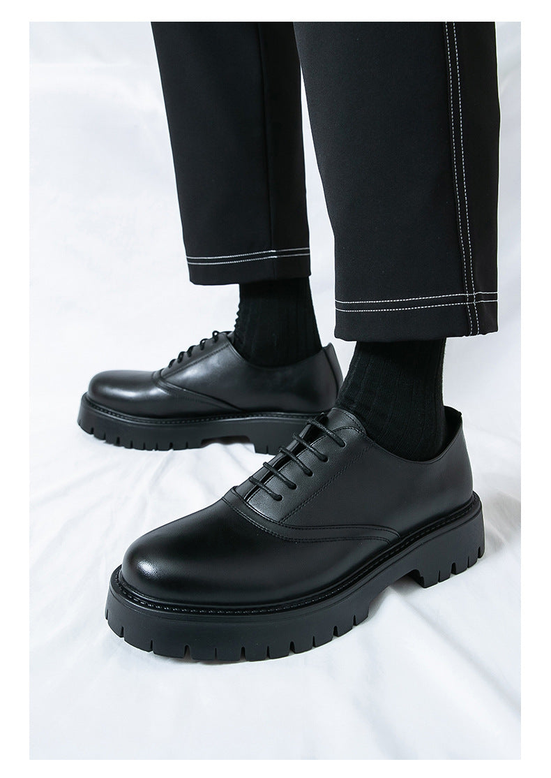 Summer leather shoes for men, chunky sole, british style, business formal, casual slip-ons, trendy