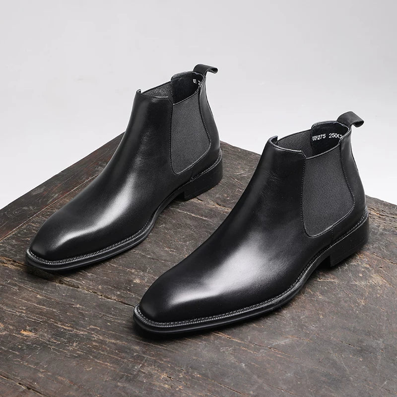 Men's Genuine Leather Chelsea Boots, Handmade, Square Toe