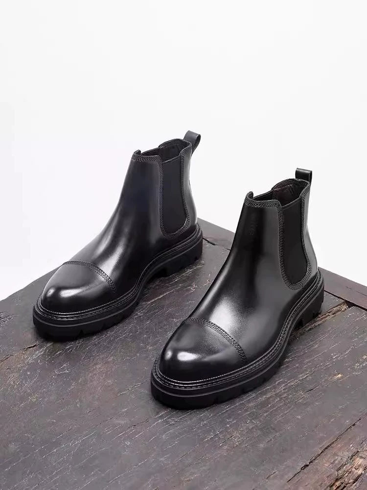 Men's Genuine Leather Martin Boots, Thick Sole, Handmade