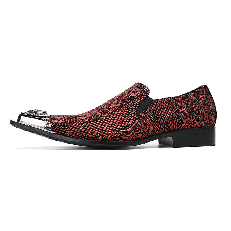 Men's Red Shoes – Pointed Toe, Crocodile Pattern – Style 69