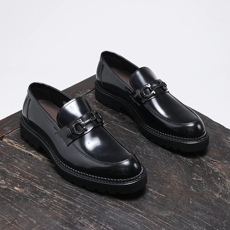 Men's Genuine Leather Loafers, Thick Sole, Slip-On