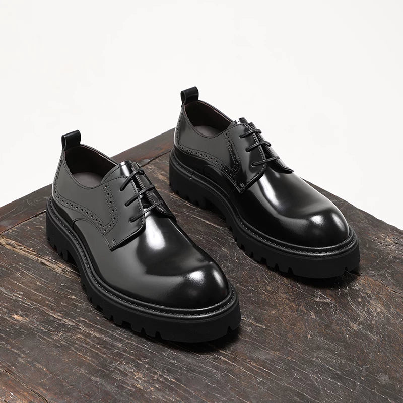 Men's Genuine Leather Derby Shoes, Height Increasing, Thick Sole