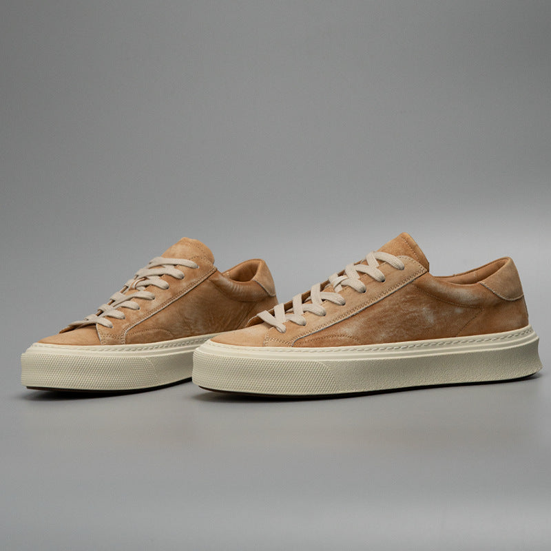 European station 2026 new men's genuine leather distressed washed cowhide fashion brown versatile trendy casual skate shoes 4