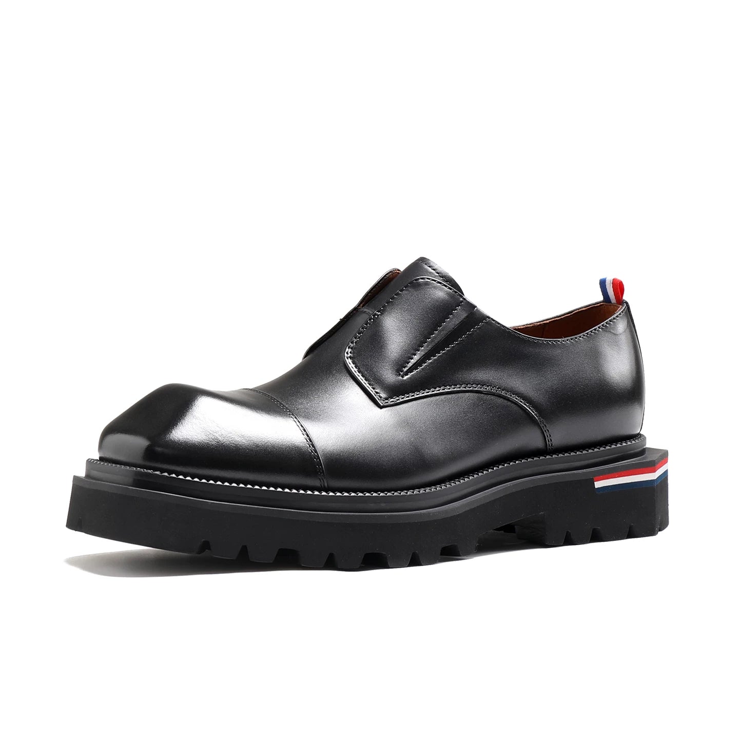 Men's Black Genuine Leather Derby Shoes, Height Increasing, Thick Sole