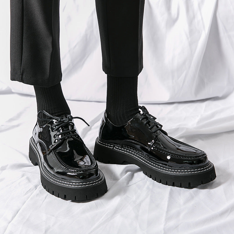 Cross-border mencasual glossy leather shoes men's round toe british patent leather men's shoes busin
