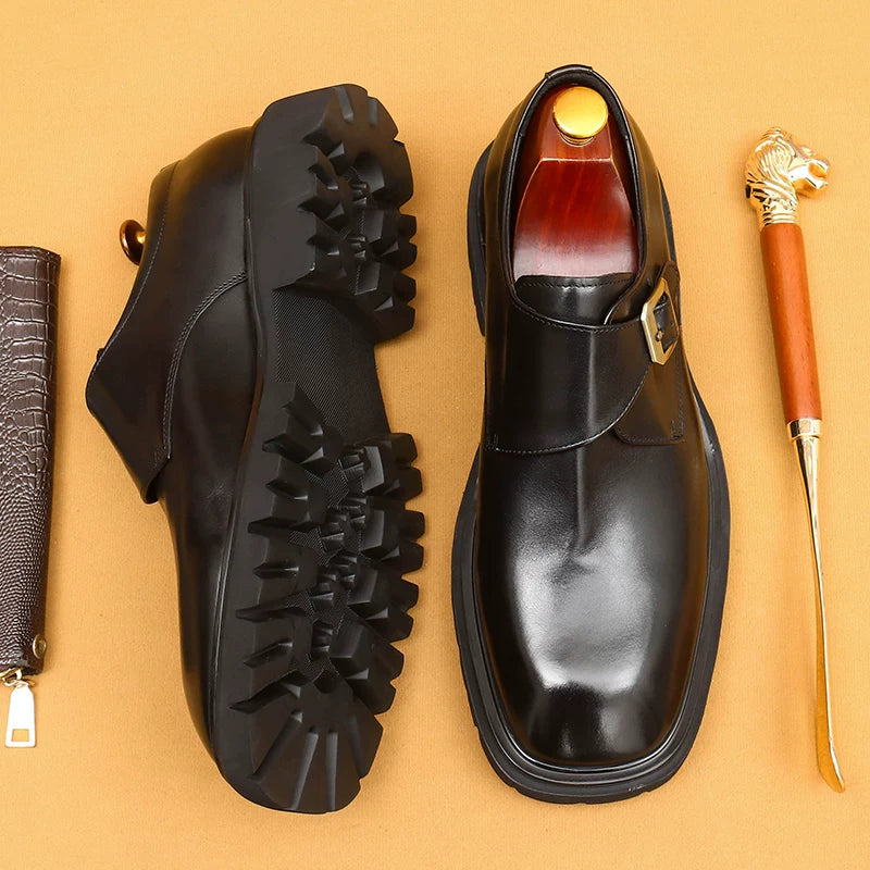 Men's Genuine Leather Leather Shoes, Height Increasing, Thick Sole