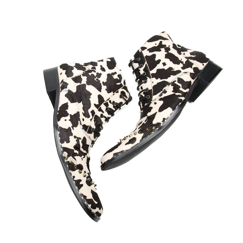 2023 European and American new style pointed toe retro mid-calf snake print boots mid-heel color-blocked western cowboy boots high-heeled embroidered boots for men