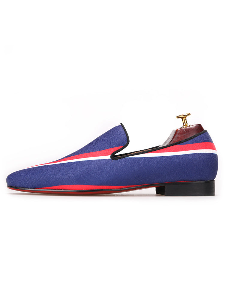 New handmade British style pigskin lining blue striped loafers European and American gentleman's banquet formal shoes for men