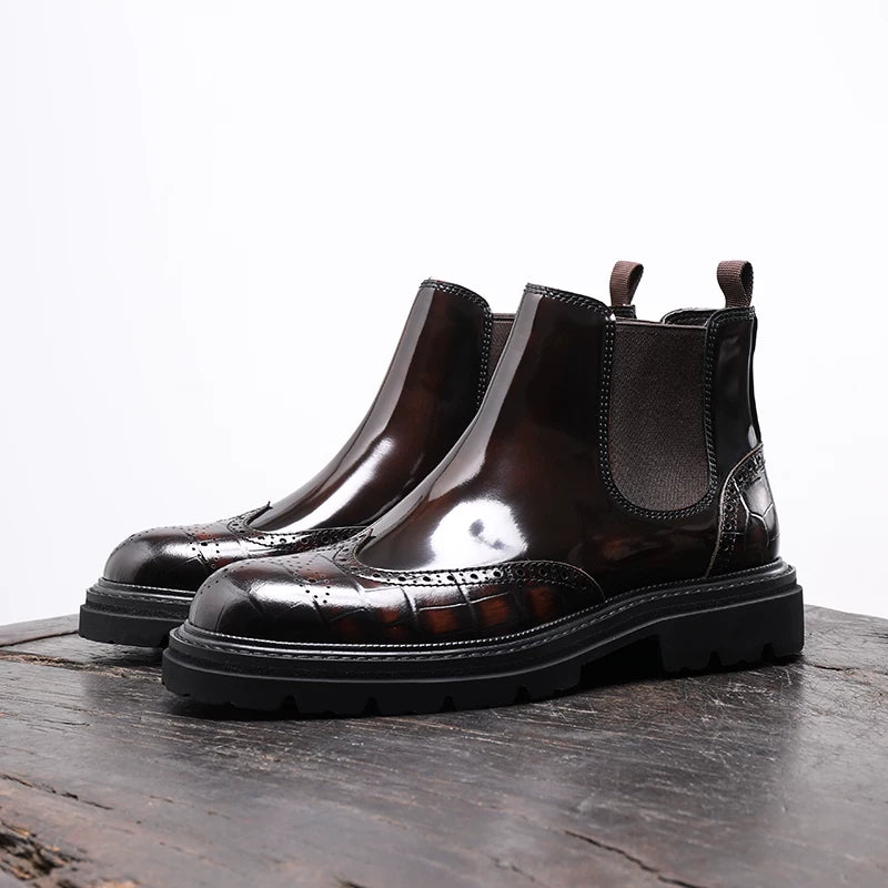 Men's Genuine Leather Chelsea Boots, Thick Sole, British Style