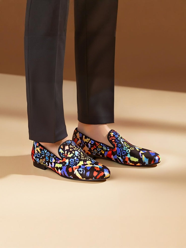 Pilgida imported wild leopard print three-dimensional jacquard cloth footwear men's loafers designer trendy smoking shoes