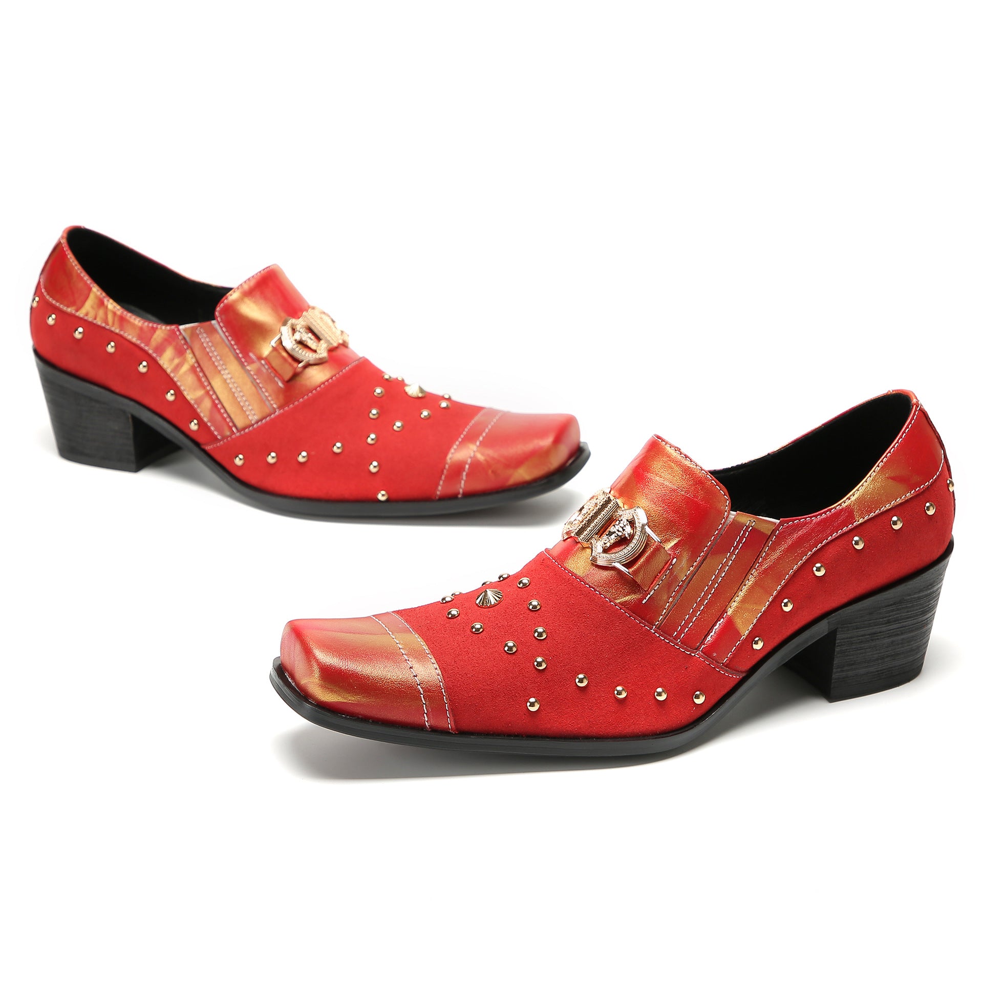 Leather shoes men's square toe cowhide 46 large size business British formal casual men's red inner heightening wedding groom's shoes