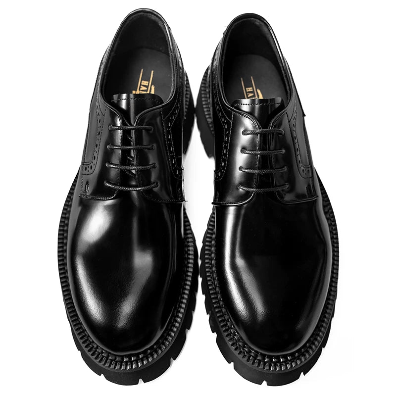 Men's Genuine Leather Derby Shoes, Height Increasing, Thick Sole
