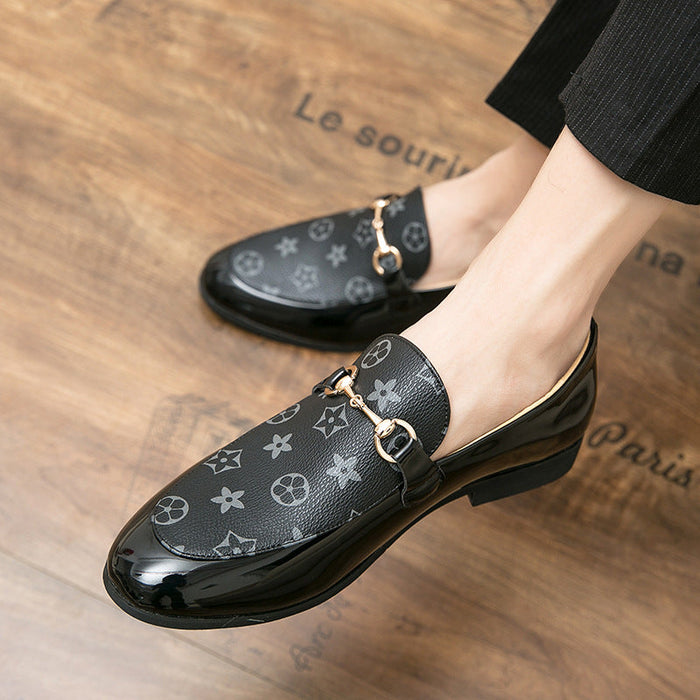 Amazon cross-border large size leather shoes 38-48 British style horse title buckle one pedal bean shoes young men's shoes(P)