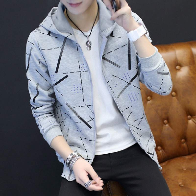 Cardigan sweater men's slim-fitting hooded zipper-packed teen casual top autumn new coat trend
