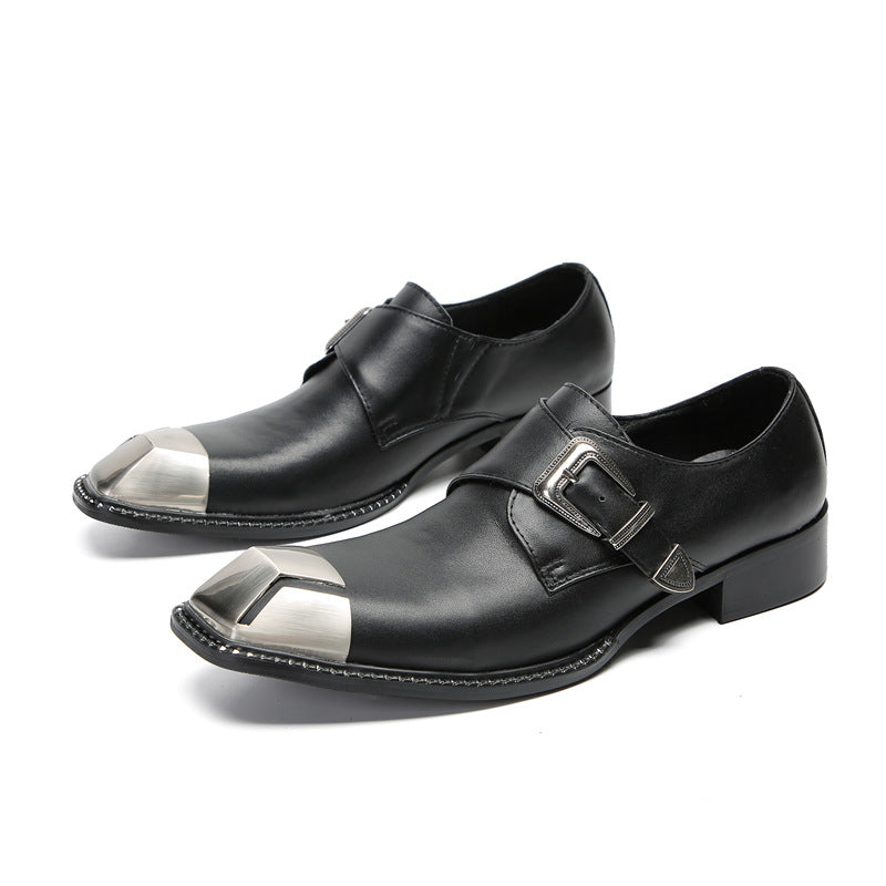 British three-joint leather shoes men's business formal cowhide breathable square-toe suit shoes men's handmade wedding shoes Derby shoes