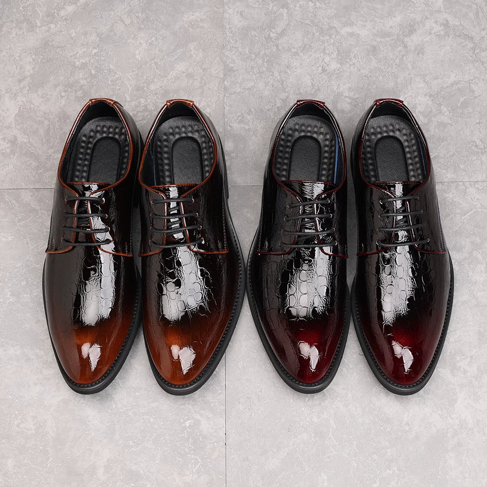 Men's Patent Leather Derby Shoes, Height Increasing, Pointed Toe