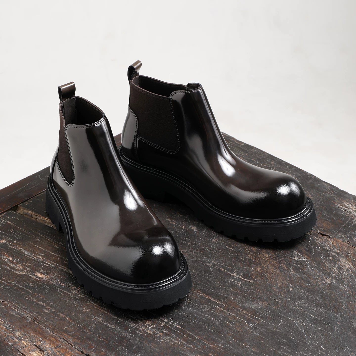 Men's Genuine Leather Chelsea Boots, Thick Sole, Glossy