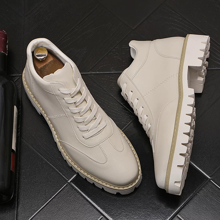 Men's Platform Height-Increasing High-Top Pointed-Toe White Ankle Boots Casual New