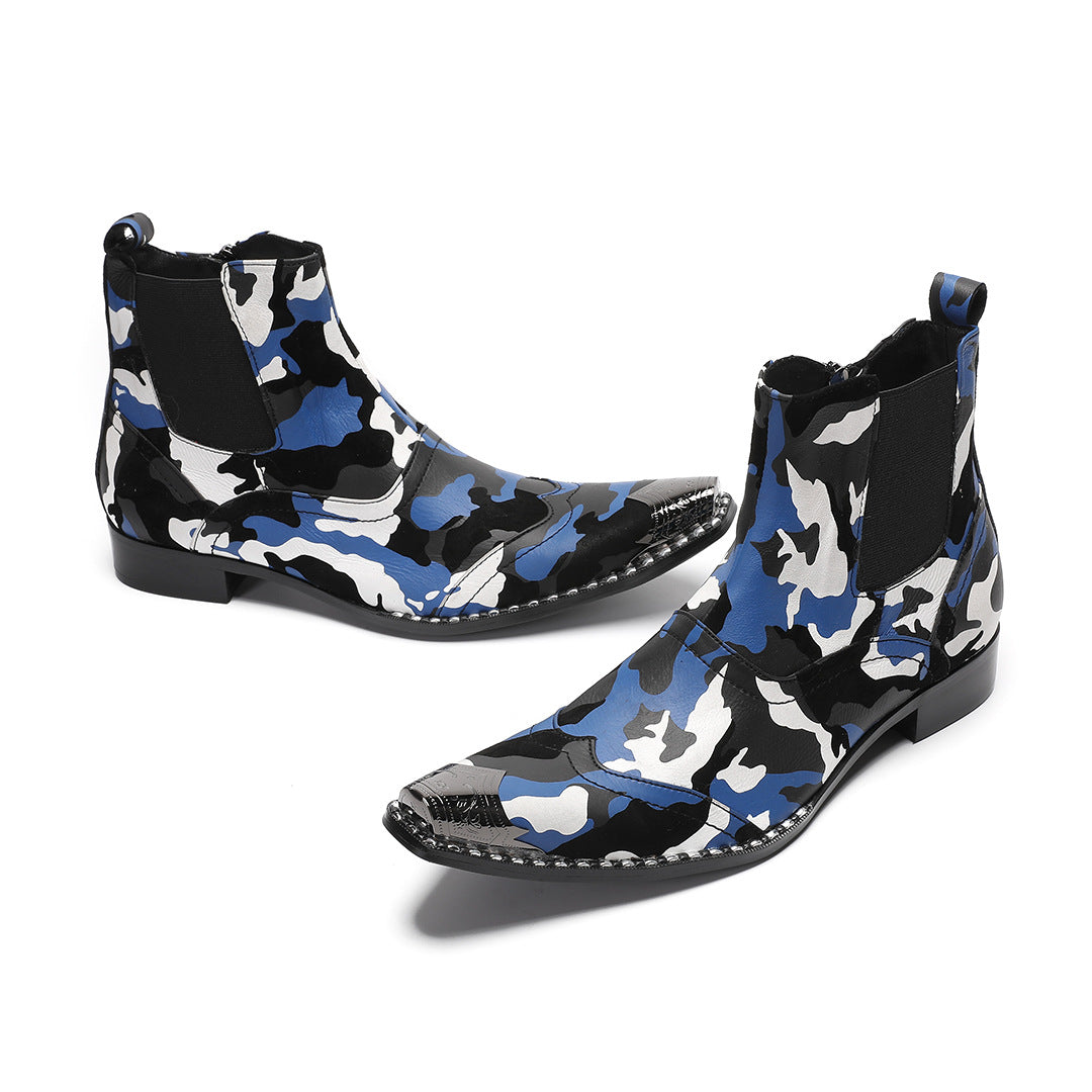 Men's mid-top fashion trend high-top camouflage leather boots tooling boots short boots Martin men's boots iron head men's shoes foreign trade