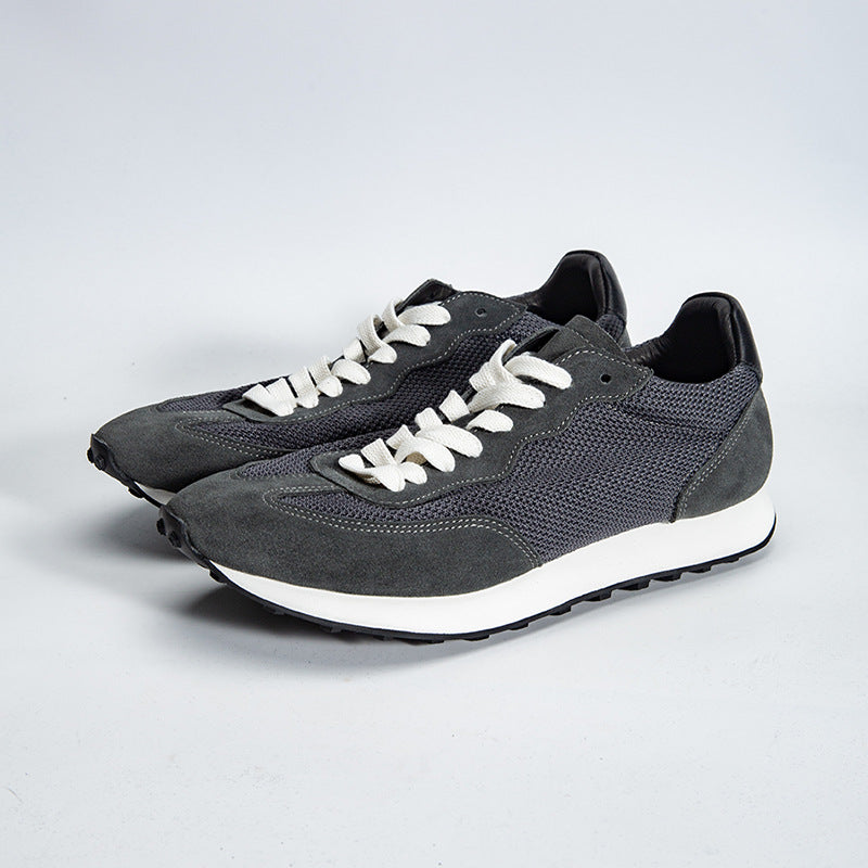 Gray feather argan shoes european station spring and summer new arrival soft breathable leather sports shoes handmade retrocasual board shoes