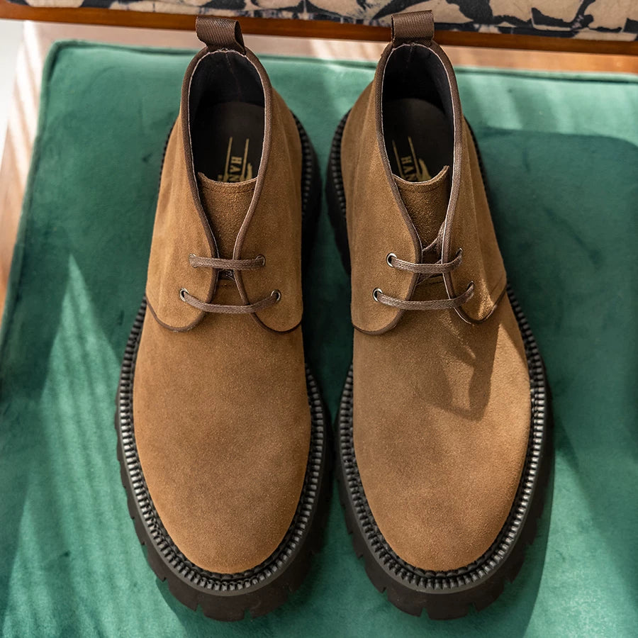 Men's Genuine Leather Martin Boots, Height Increasing, Thick Sole