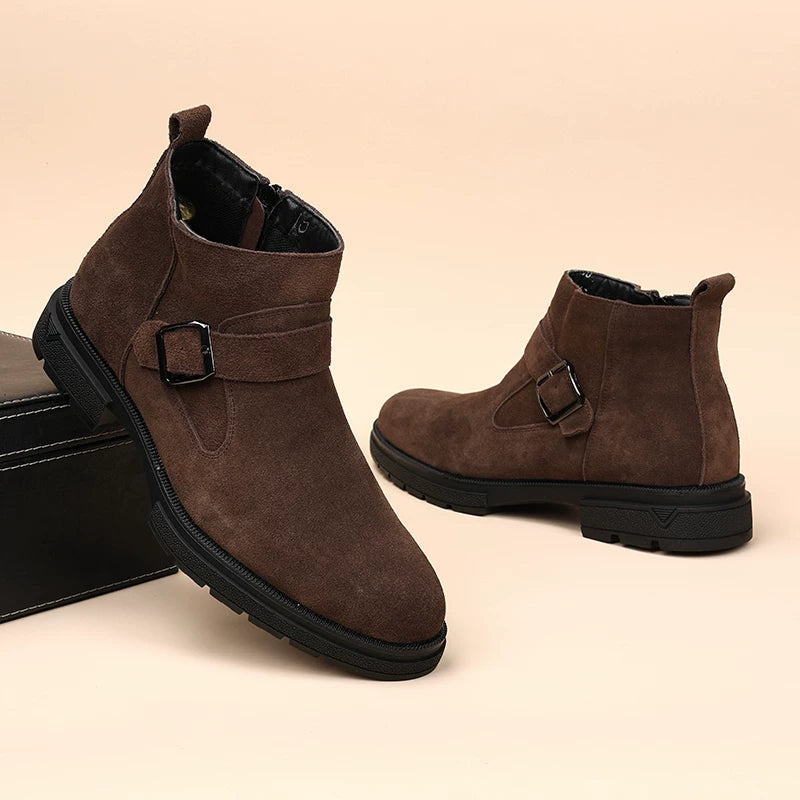 Men's Genuine Leather Martin Boots, Height Increasing, Suede