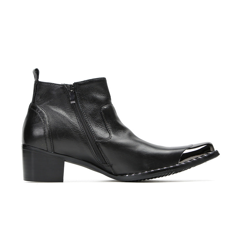Chelsea short boots for men in autumn and winter British style retro business casual pointed toe inner heightening trendy high-top leather shoes for men