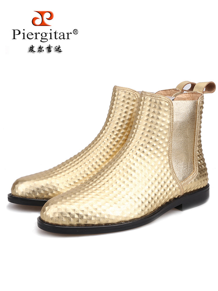 European and American trendy handmade men's short boots imported gold embossed cowhide Chelsea boots